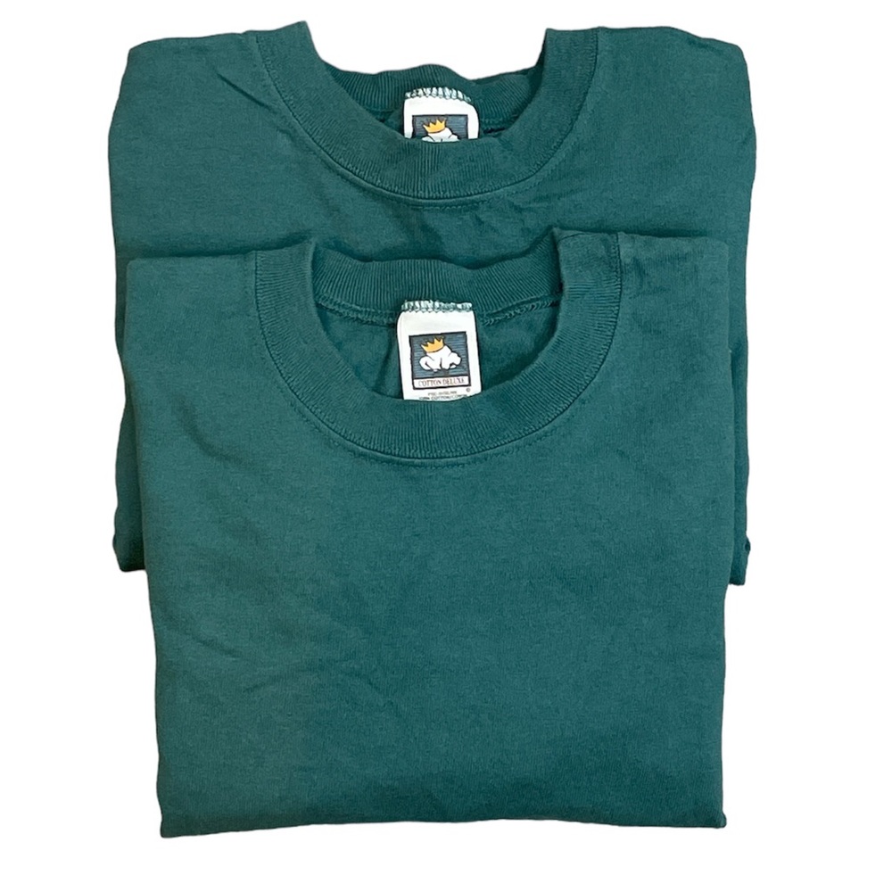 Two Cotton Deluxe Heavyweight Green Crewneck Long Sleeve Tee Size Medium